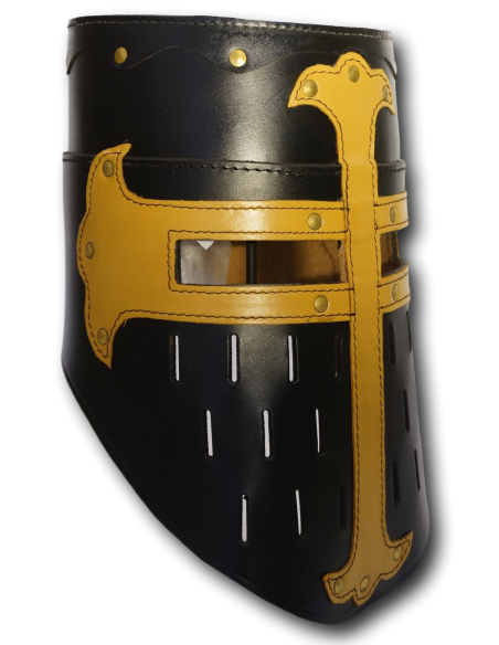 Casco de Cuero marrón GRAN YELMO DE LAS CRUZADAS (vista de perfil)