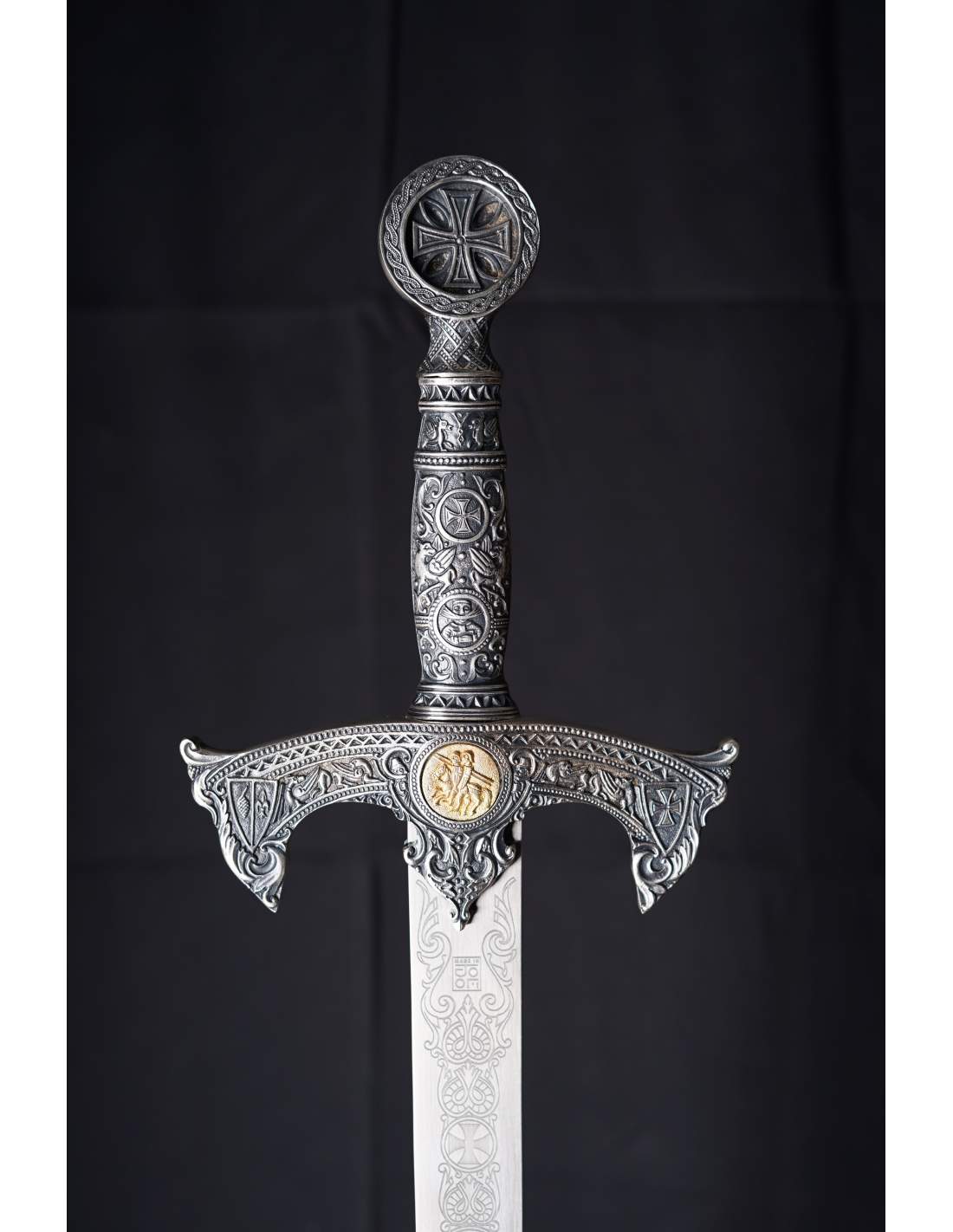 Sword Letter Opener 8 long Made in Spain silver and gold with red and black