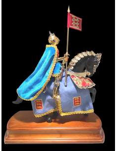 Armadura ecuestre miniatura, estandarte y escudo ingles